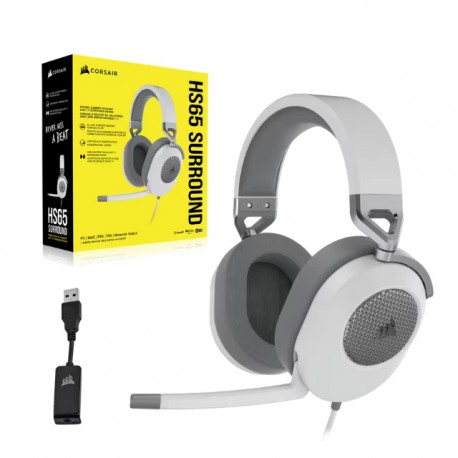 Diadema Corsair HS65 SURROUND GRIS/BLANCO USB / Alámbrico / USB / PC / MAC / PS4 / PS5 / NINTENDO SWITCH/ USB 7.1 / CA-9011271-