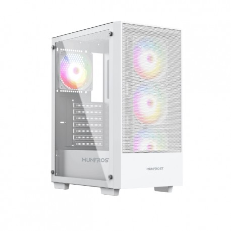 Gabinete Munfrost Alpha White / Cristal templado / ARGB Sync / Controlador de ventiladores / Atx - Micro ATX - Mini ITX / 4 Ven