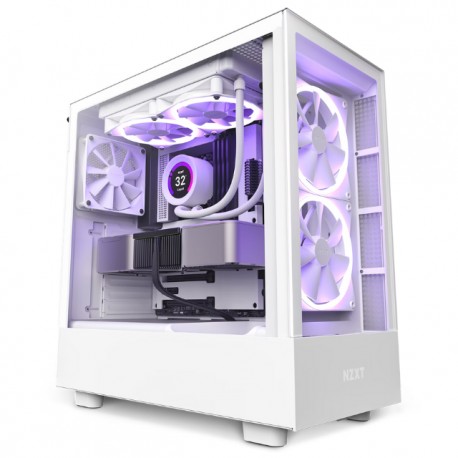 Gabinete NZXT H5 Elite / Blanco / Carcasa Compacta / ATX / Iluminación RGB Incorporada / Panel Frontal y Lateral de Vidrio Temp