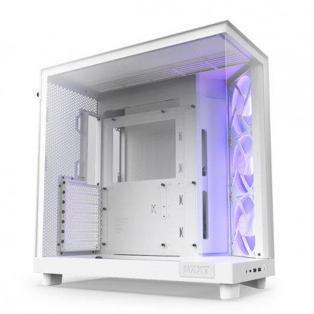 Gabinete NZXT H6 FLOW WHITE RGB / Cristal Templado / Mini-ITX / Micro-ATX / ATX / USB 3.2 / USB 3.2 Gen.2 Tipo C / Sin Fuente /