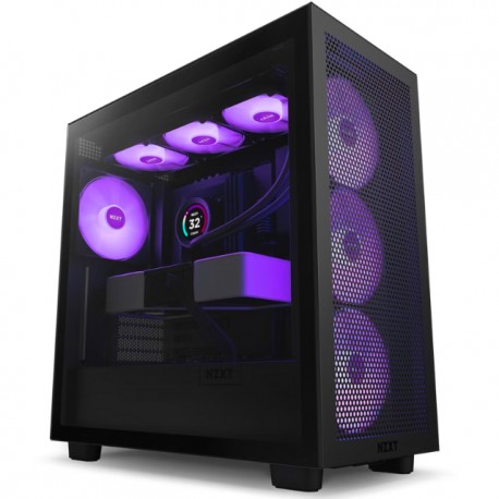 Gabinete NZXT H7 FLOW RGB Negro / Cristal Templado / ATX Sin Fuente / USB Tipo C / 3 Ventiladores RGB 140mm + 1 140mm / CM-H71F