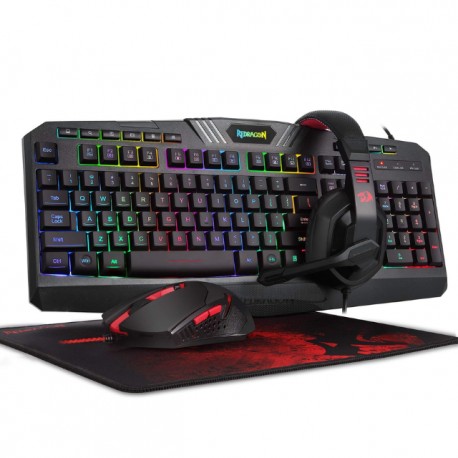 Kit Gamer Redragon Teclado, Mouse Diadema, Mouse pad / Alámbrico / Iluminación LED / USB / S101-BA