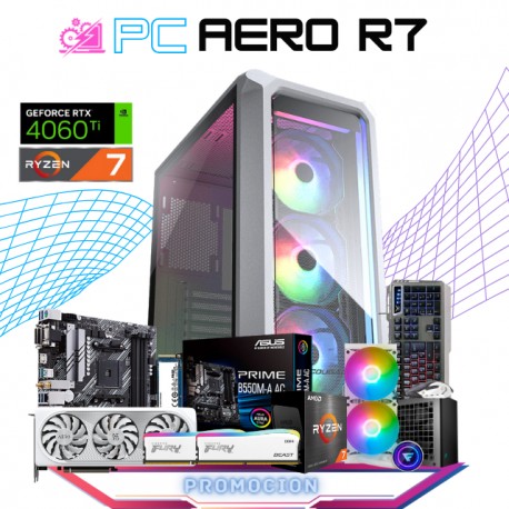 PC AERO R7 / AMD RYZEN 7 5800X / RTX 4060 TI 8GB / 16GB RAM / 1TB SSD M.2 NVME / ENFRIAMIENTO LIQUIDO 240MM / FUENTE 700W 80+ B