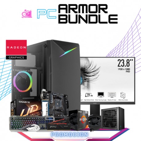 PC ARMOR BUNDLE / AMD RYZEN 7 5700G / RADEON VEGA GRAPHICS / 16GB RAM / 1TB SSD M.2 NVME / FUENTE 700W 80+ BRONZE / MONITOR MSI