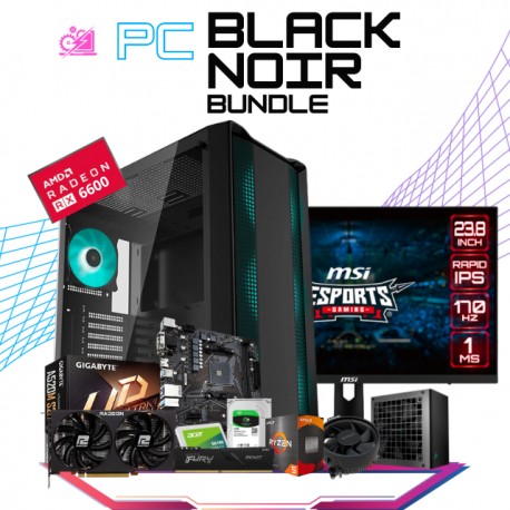 PC BLACK NOIR BUNDLE / AMD RYZEN 5 4500 / RX 6600 8GB / 16GB RAM /240GB SSD + 1TB HDD / FUENTE 600W 80+ BRONZE / INCLUYE MONITO