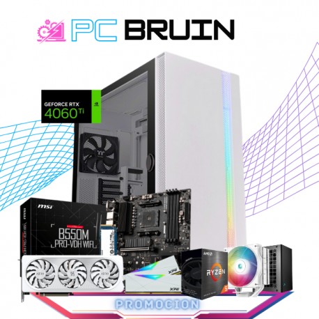 PC BRUIN / AMD RYZEN 5 5600X / RTX 4060 TI / 16GB RAM / 1TB SSD M.2 NVME / DISIPADOR DE TORRE ARBG / FUENTE 700W 80+ BRONZE / P