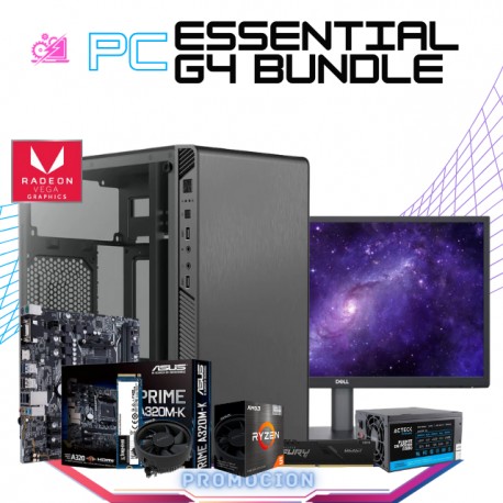 PC ESSENTIAL G4 BUNDLE / AMD RYZEN 5 5600G / 8GB RAM / 250GB SSD M.2 NVME / FUENTE 500W / DISIPADOR DE STOCK / MONITOR DELL 21.