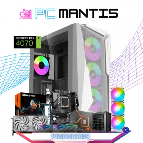 PC MANTIS / AMD RYZEN 5 7600 / RTX 4070 12GB / 32GB RAM DDR5 / 1TB SSD M.2 NVME / ENFRIAMIENTO LIQUIDO 360MM / FUENTE 700W 80+ 