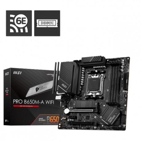 Tarjeta Madre MSI PRO B650M-A WIFI / Socket AM5 / mATX / DDR5 / SATA3 y USB3.2 / M.2 / WiFi / Ryzen 7000 /