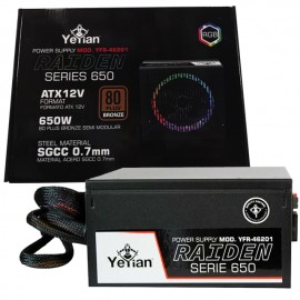 Fuente de poder Yeyian Raiden RGB 650W / 80+ Bronze / YFR-46201