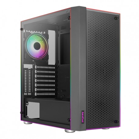 Gabinete AeroCool Skribble con Crstal Templado / ARGB / Midi-Tower, ATX/Micro-ATX/Mini-ITX / USB 3.0 / Sin Fuente / 3 Ventilado