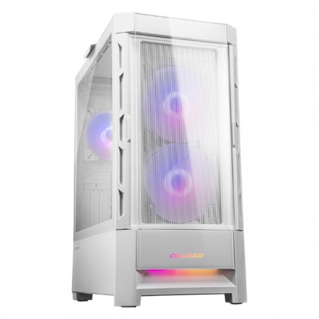 Gabinete Cougar DUOFACE RGB / Doble panel frontal: Malla y RGB / Cristal Templado / RGB / Excelente Flujo de Aire / Blanco / 38